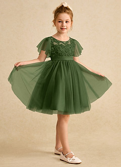 Azazie Queenie Robe Demoiselle D'honneur Fillette Robe Trapèze en Dentelle Olive image5
