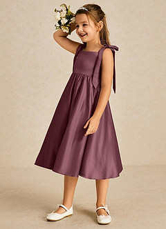 Azazie Chelsie Flower Girl Dresses Sangria A-Line Bow Matte Satin Dress image4