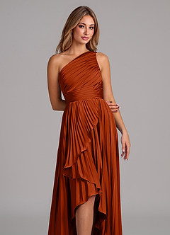 Azazie Lyrica Brautjungfernkleider A-Linie One-Shoulder Stretch-Satin Kleid Paprika image7