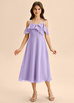 Azazie Kamilla Junior Abito A-Line in Chiffon a Spalla Scoperta Lilla image6