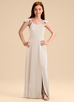 Azazie Everett Junior Vestido de Alabastro Blanco de Satén Elástico de Corte en A con Lazo image7