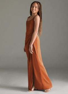 Azazie Mero Junior Agave Mermaid Pleated Stretch Satin Dress image4