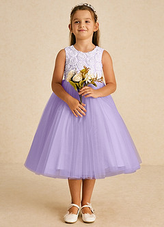 Azazie Missy Flower Girl Klänningar Klänning A-Linje i Tyll Ärmlös image2