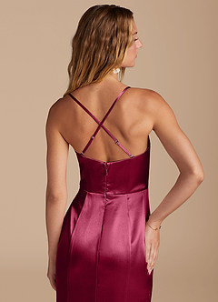 Azazie Marzia Bridesmaid Dresses Burgundy Mermaid Pleated Metallic Satin Dress image7