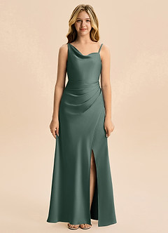 Azazie Abby Junior Robe Fourreau en Satin extensible Plissé Mousse De Mer image5