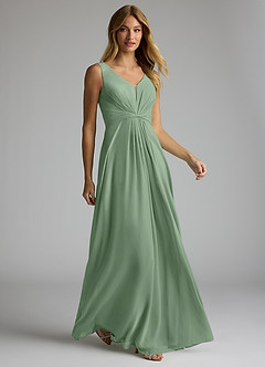 Azazie Gina Bridesmaid Dresses Matcha A-Line V-Neck Pleated Chiffon Dress image3