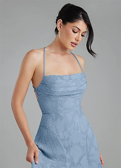 Azazie Tatum Robes de demoiselle d'honneur Robe Trapèze en Blumen-Burnout Corset Poudre Bleue image3
