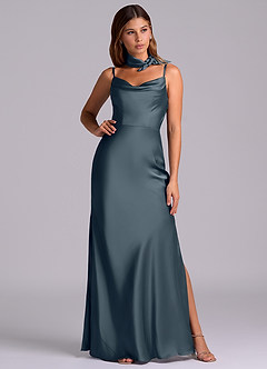 Azazie Yazmine Final Sale Dusty Sage Mermaid Pleated Stretch Satin Dress image3