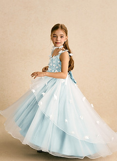 Azazie Darlina vestidos de niña de las flores Vestido de Marfil Vidrio Marino de Tul de Princesa con Encaje image3