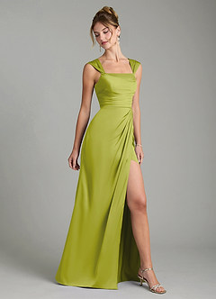 Azazie Filippa Bridesmaid Dresses Lemongrass A-Line Pleated Stretch Satin Dress image5