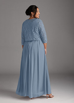 Azazie Ainsling Mère de la mariée Robes Robe Trapèze en Mousseline de soie Dentelle à encolure carrée Bleu Poussiéreux image17