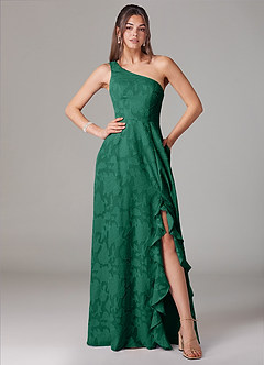 Azazie Ellianna Jurken voor bruidsmeisjes Jurk van Bloemen Burn-out met A-Lijn One-Shoulder Smaragd image1