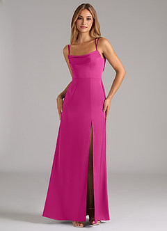 Azazie Callan Bridesmaid Dresses Fuchsia A-Line Pleated Stretch Satin Convertible Dress image5