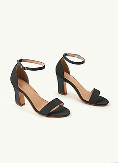 front Matching Color Stretch Satin One Strap Buckle Chunky Heel Sandals