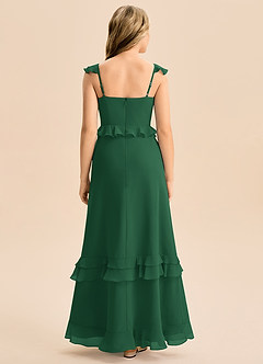 Azazie Tavie Junior Vestido de Verde Oscuro de Gasa de Corte en A con Volante image2
