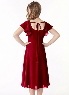 Azazie Bondi Junior A-Linie Gestreift Chiffon Kleid Burgunderrot image3