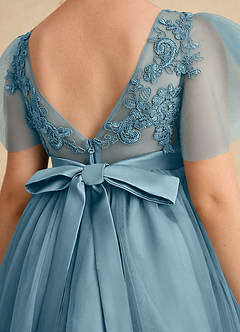 Azazie Queenie Robe Demoiselle D'honneur Fillette Robe Trapèze en Dentelle Bleu Maussade image6