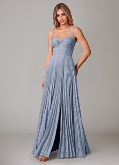 Azazie Akiko Bridesmaid Dresses Dusty Blue A-Line Sweetheart Neckline Floral Burnout Dress image4
