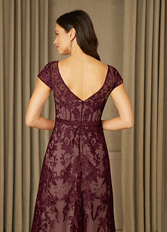 Azazie Sanna Kleider für die Brautmutter A-Linie Schaufel Spitze Tüll Kleid Dunkelweinrot Champagner image6