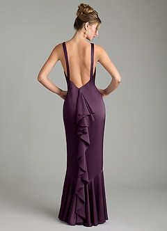 Azazie Tamera Robes de demoiselle d'honneur Robe Sirène en Satin extensible Plissé Prune image1