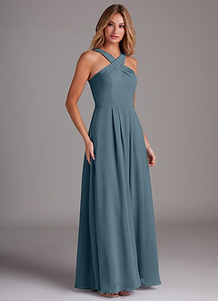 Azazie Dixie Bridesmaid Dresses Twilight A-Line Halter Pleated Chiffon Dress image4
