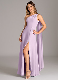 Azazie Tella Bridesmaid Dresses Frosted Lilac A-Line One Shoulder Chiffon Dress image3