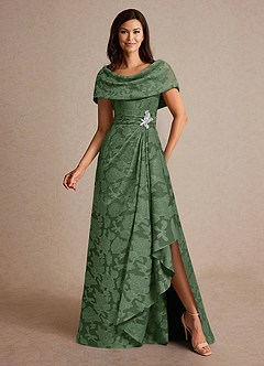 Azazie Branford vestidos de madre de la novia Vestido de Eucalipto de Devorado Floral de Corte En A con Plisado image4