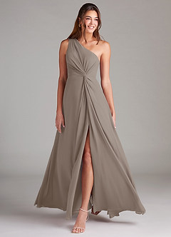 Azazie Brooke Bridesmaid Dresses Taupe A-Line One Shoulder Chiffon Dress image3