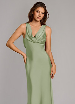 Azazie Cheryl Bridesmaid Dresses Dusty Sage Mermaid Stretch Satin Dress image6
