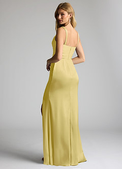 Azazie Elida Bridesmaid Dresses Lemon Sorbet Sheath Pleated Stretch Satin Dress image2