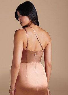 Azazie Latrice Bridesmaid Dresses Bronzer Sheath One Shoulder Metallic Satin Dress image4
