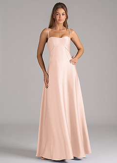 Azazie Valentine Bridesmaid Dresses Blushing Pink A-Line Corset Stretch Satin Dress image3