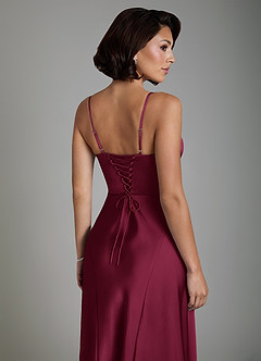Azazie Tierra Kleider zum Anprobieren zu Hause Eine Linie Korsett Stretch-Satin Kleid Burgunderrot image6