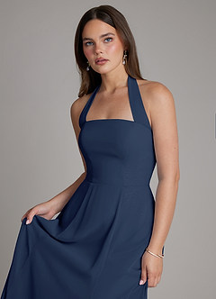 Azazie Irina Bridesmaid Dresses Dark Navy A-Line Pleated Chiffon Dress image4