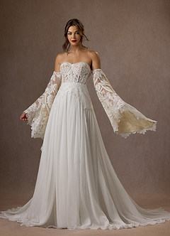 Azazie Rhya Vestidos de novia Vestido de Blanco Diamante Nude de Encaje de Corte en A con Vestidos sin tirantes image8