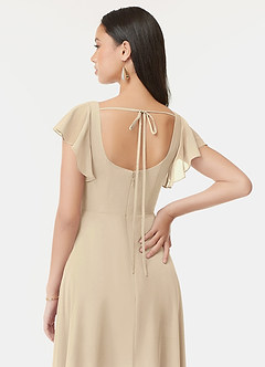 Azazie Bondi Bridesmaid Dresses Champagne A-Line Ruffled Chiffon Dress image3