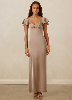 Christian Siriano Bridal for Azazie 1005 Bridesmaid Dresses Taupe Sheath Sweetheart Neckline Stretch Satin Dress image1