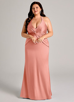 Azazie Valerie Jurken voor bruidsmeisjes Jurk van Stretch Satijn met Zeemeermin Geplooid Koraal image9