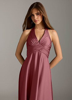 Azazie Tessie Bridesmaid Dresses Desert Rose A-Line Pleated Stretch Satin Dress image6