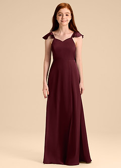 Azazie Everett Junior Vestido de Cabernet de Satén Elástico de Corte en A con Lazo image6