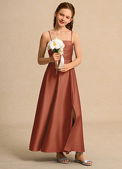 Azazie Pebbles Junior Formal Flower Girl Klänningar Klä A-Line i Matt satäng Plisserad image7