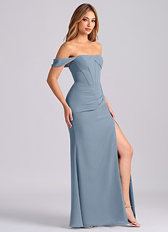 Azazie Joanne Final Sale Dusty Blue Mermaid Off the Shoulder Chiffon Dress image4