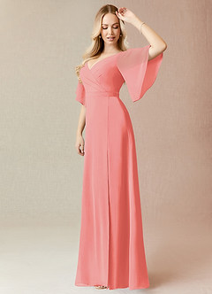 Azazie Cierra Bridesmaid Dresses Coral A-Line V-Neck Chiffon Dress image4