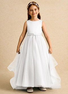 Azazie Lior Flower Girl Dresses White Ball-Gown Pleated Tulle Dress image2
