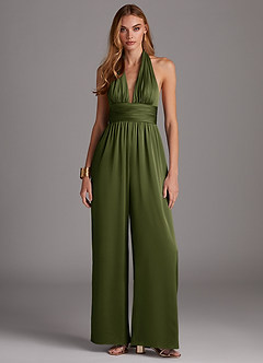 Azazie Oli Bridesmaid Dresses Olive Pleated Stretch Satin Jumpsuit image3