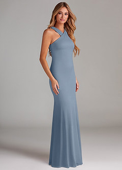 Azazie Doretta Bridesmaid Dresses Dusty Blue Mermaid Pleated Chiffon Dress image4