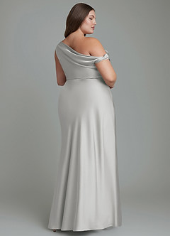 Azazie Emerson Bridesmaid Dresses Silver Mermaid Off the Shoulder Stretch Satin Dress image9