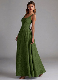 Azazie Amalie Brudtärnklänningar Klä av A-Linje i Blommig Utbrändhet Plisserad Oliv image3