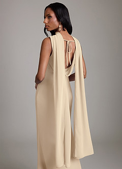 Azazie Linelle Robes de demoiselle d'honneur Robe Sirène en Mousseline de soie Plissée Champagne image9