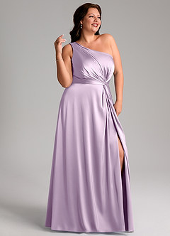 Azazie Brooke Bridesmaid Dresses Frosted Lilac A-Line One Shoulder Stretch Satin Dress image11